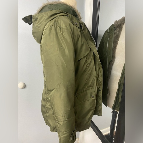 VINTAGE ZIP OUT FAUX FUR LINED MILITARY STYLE BARN JACKET chore fisherman scandi - Picture 8 of 12